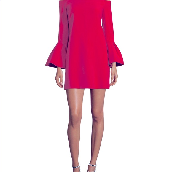 ALEXIS red off the shoulder crepe cocktail dress - Picture 3 of 15